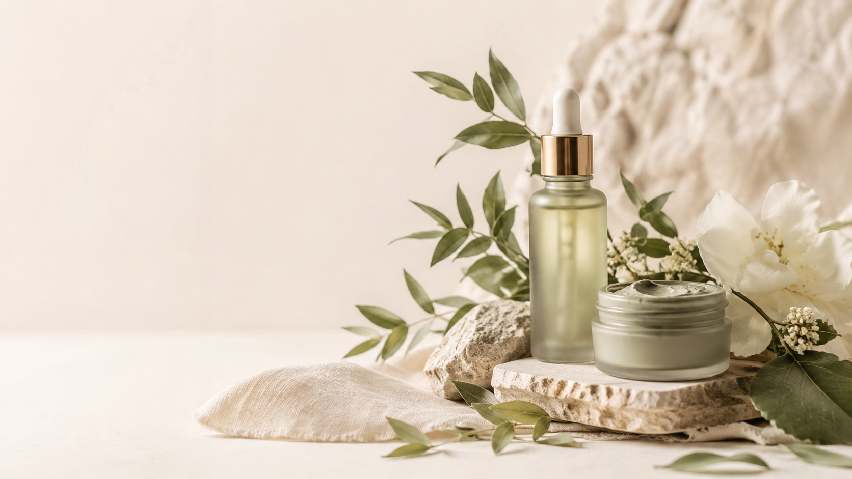 Botanical skincare serum and clay mask